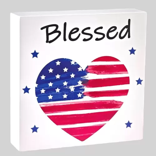 4th of July Decorations Patriotic Table Decor Red White and Blue Decorations for Home Fourth of July Room Heart Wooden Sign 5.9 x 5.9 Inch