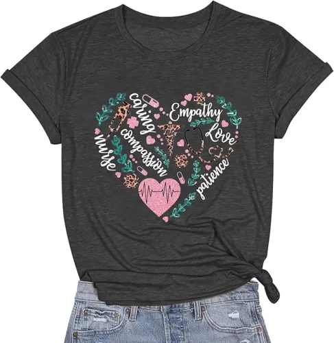 4th of July Nurse Shirt for Women Patriotic Nursing Tshirts Nurses Week Funny Heart Tee Tops