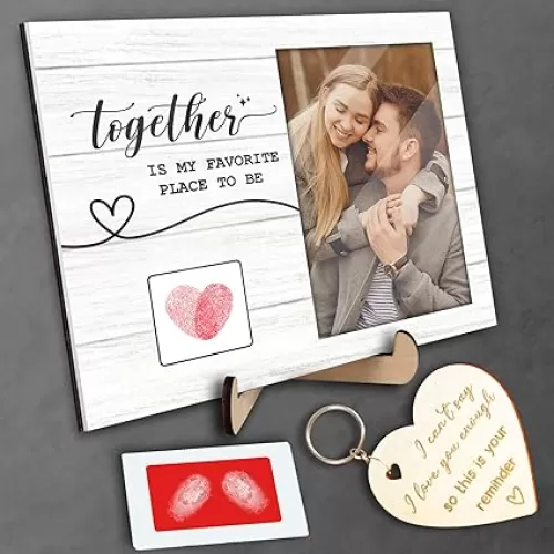 4x6 Covered Romantic Picture Frames for Couples with Heart Keychain Together is My Favorite Place to be Picture Frame Portrait Wall Art Valentine Gift for Boyfriend Girlfriend Husband Wife HU-FR299