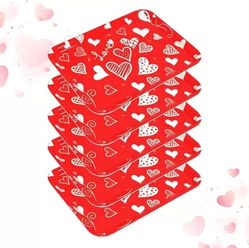 5 Pcs Serving Trays 13 x 10 Inch Melamine Heart Decorative Platter Reusable Serving Dishes Red Dessert Trays for Party Decorations Supplies