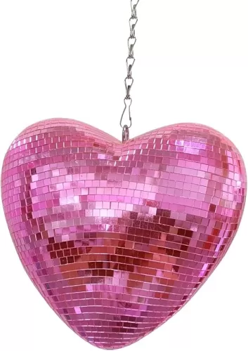6 Inch Pink Heart Shaped Disco Balls for Party, Handmade Gifts Mirror Ball for Decor, Room, Weeding, Garden, Mirror Retro Reflective Disco Ball, Christmas Decor Ornaments