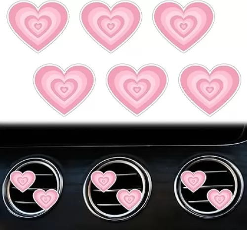 6 Pcs Heart Air Vent Clips, Cute Heart Car Air Fresheners Vents Clips Funny Cars Diffuser Vent Clips Cars Interior Decor Charm Cute Car Accessories, Decoration for Women Automotive (Pink Heart)