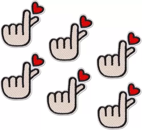 6 Pieces Hand with Love Heart, Thank You Symbol Embroidered Sew On Iron on Fabric Repair Patches for Clothes Jeans Jackets Hats Shoes Backpacks