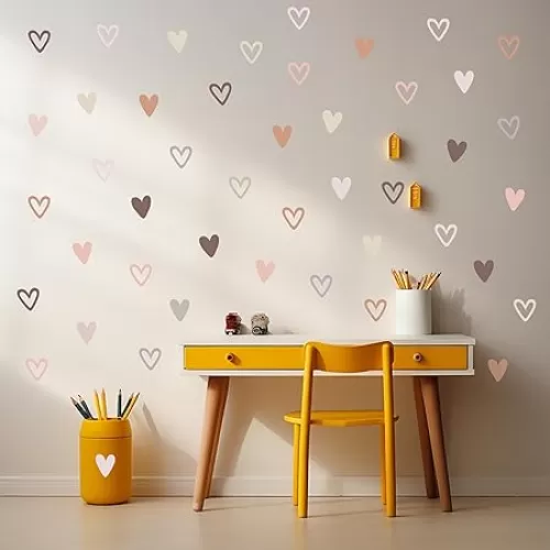 72psc Boho Heart Wall Stickers Girls Bedroom Removable Wall Decals Nursery Kids Decor, Cute Decorations, Pastel Hearts Wall Art Stickers for Kids Room Bedroom Playroom Nursery Room