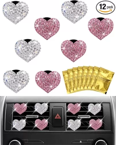 8Pcs PGRODE Air Vent Clips with Fragrance Pads, Cute Car Air Fresheners Clip Decor Accessories for Women and Girls, Interior Aesthetic (Bling Heart)