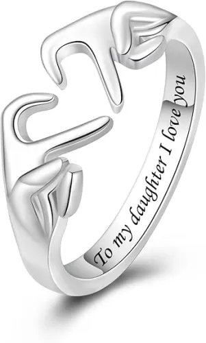 925 Sterling Silver Heart Claddagh Rings for Women Teens, Adjustable White Gold Plated Ring Friendship Promise Love Heart Jewelry Rings Mothers Day Valentines Holiday Gifts for Women Friends