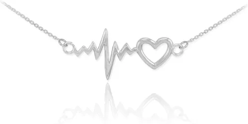 .925 Sterling Silver Lifeline Pulse Heartbeat Charm Open Heart Pendant Necklace