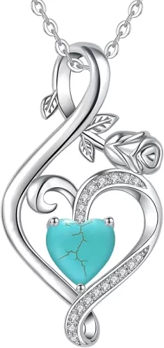 925 Sterling Silver Turquoise Heart Necklaces for Women Heart Turquoise Pendant Necklaces Jewelry for Women Her Mom Wife, with 18+2inch Chain