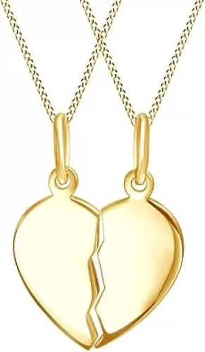 AFFY Split Plain Broken Half Heart Pendant Necklace in 14K Gold Over Sterling Silver for Couples