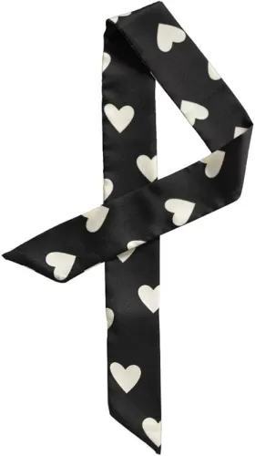 Allegra K Women Skinny Ribbon Neckerchief Heart Pattern Narrow Hair Wrist Scarf Headband Handbag Handle Wrap