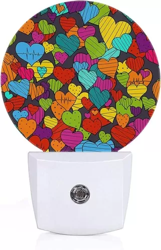 Axayaz Colorful Hearts Doodle Night Light Plug Into Wall Valentine's Day Symbol Cute Colorful Love Auto Sensor LED Dusk to Dawn Light for Bedroom Staircase