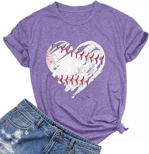 Baseball Shirts Women Baseball Mom Tshirt Baseball Heart Graphic Tee Game Day Gifts Funny Short Sleeve Tops