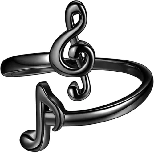 beautlace Musical Note Adjustable Rings Silver/18K Gold/Black Gun Plated Love Heart Treble Clef Music Note Open Ring Jewelry Gifts for Music Lover KR0026