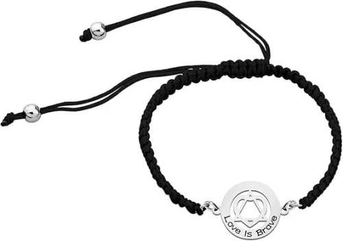 BEKECH Adoption Bracelet Love is Brave Intertwined Heart and Triangle Adoption Symbol Charm Braided Bracelet for Stepmom
