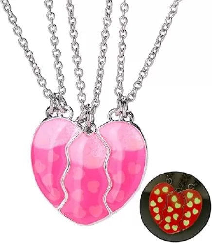 Best Friends Necklaces for 2, Heart Broken Luminous Pendant BFF Glow In the Dark Friendship Jewelry