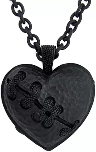 Black Broken Heart Stitched Necklace Gothic Jewelry Pendant
