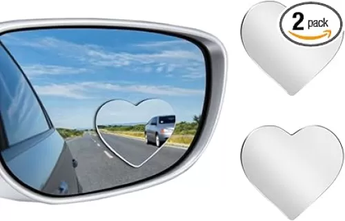 Blind Spot Mirror 2 Pack Heart Shaped Car Side Blindspot Mirrors, Removable Wide Angle Mirrors Adjustabe Frameless Convex Rear View Mirror Funny Car Accessories
