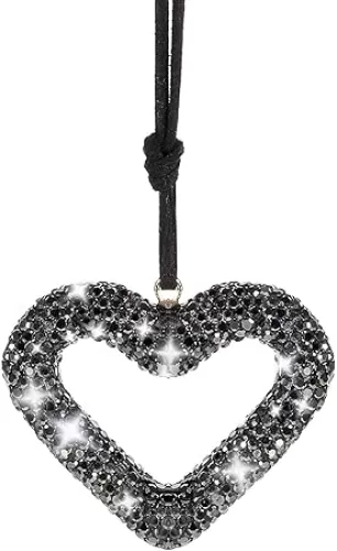 Bling Car Heart Hanging Accessories, Car Rear View Mirror Charms Crystal Mirror Hanging Charms Decoration Diamond Auto Interior Hanger Decoration Ornament for Women Girls (Black)
