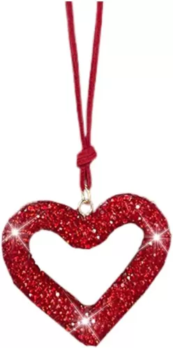 Bling Heart Car Rearview Mirror Hanging Accessories, Lucky Diamond Rear View Mirror Charm, Crystal Rhinestone Car Hanging Decoration Ornament for Women Girls (Red)