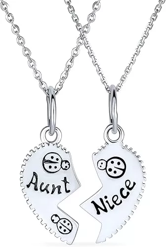 Bling Jewelry Personalized BFF Split Break Apart 2 Part Puzzle Heart Aunt Niece Pendant Necklace For Women Teen .925 Sterling Silver