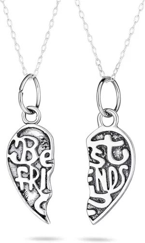 Bling Jewelry Personalized Break Apart 2 Part Puzzle Heart Sisters Big Sis Lil Sis Pendant Necklace For Women .925 Sterling Silver