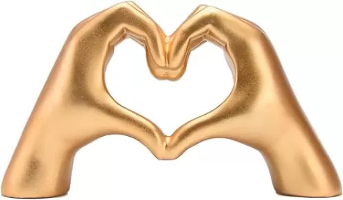 BRASSTAR Resin Golden Hand Heart Shape Finger Hand Love Statue Home Desk Decor Modern Decoration for Wedding Bedroom Living Room Gift TQGJPT547