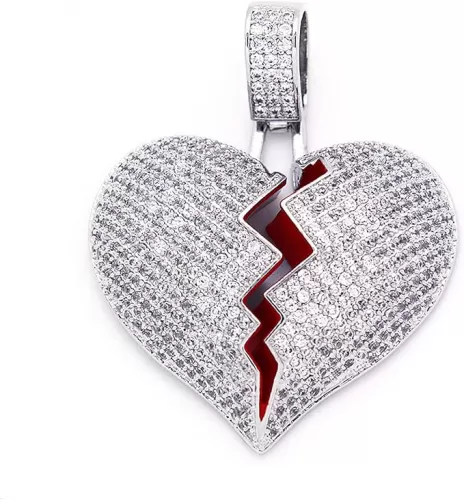Broken Heart Necklace, VICKO Heart Chain Ice Out Chainz Broken Heart Pendant Broken Heart Chain Nle Choppa Chains For Men Woen with Pendant