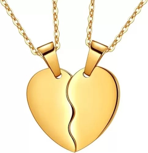 Broken Heart Necklace Women Men 316L Stainless Steel Best Friend BFF Foever Pendant 18k Gold/Rose Gold Plated Two Half Hearts Pendants Lover Couples Jewelry SP0034