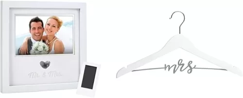 Bundle of Pearhead Heart Thumbprint Photo Frame and Ink Kit + Pearhead Mrs. Wedding Dress Hanger
