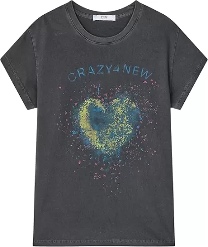C4N Short Sleeve T-Shirts Women Cotton Summer Tops Crewneck Shirt Women Retro Colorful Loving Heart Logo for Summer