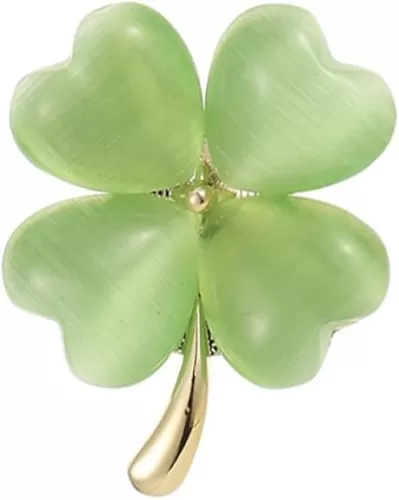 Cats Eye Clover 4 Leaf Brooch Pin for Women Men Unisex Gold Plated Fashion Love Heart Shaped Flower Brooches Lapel Pins Lucky Decor Dress Accessories St Patrick