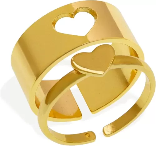 Chunky Gold Opening Matching Rings for Couples, Valentines Day Adjustable Trendy Simple Heart Cross Butterfly Hollow Stackable Ring Love Engagement Promise Wedding Jewelry Gift