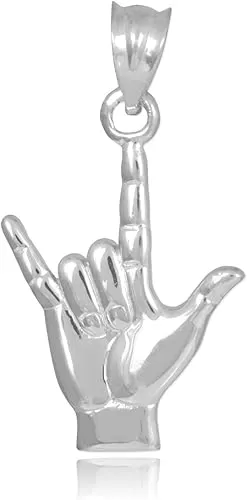Claddagh Gold 925 Sterling Silver I Love You Hand Sign Language Charm Pendant