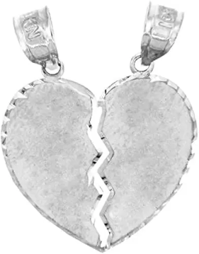 Claddagh Gold 925 Sterling Silver Satin Finish Breakable Heart Charm Pendant, 0.8"