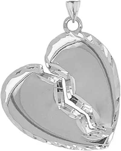 Claddagh Gold Fine Sterling Silver Sparkle-Cut Edged Broken Heart Pendant