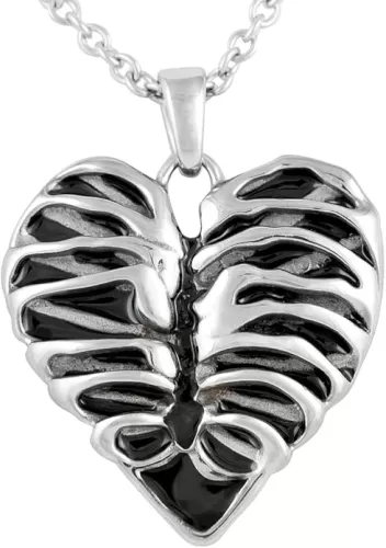 Controse Silver-Toned Stainless Steel Rib Cage Heart Necklace 17" - 19" Adjustable Chain
