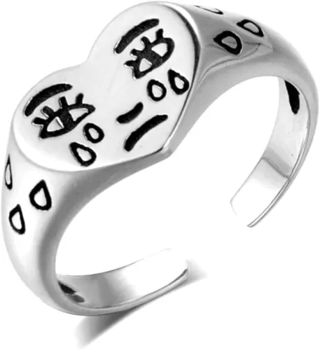 Crying Face Ring, Broken Heart Ring Statement Sad Face Love Heart Open Finger Ring Adjustable Birthday Anniversary Jewelry Gifts for Women