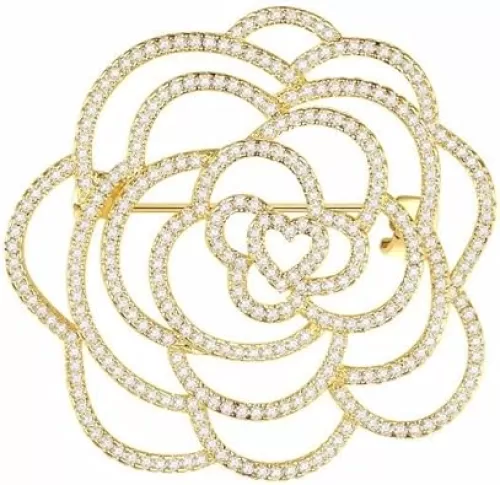 Crystal Camellia Flower Lapel Brooch Pin Rhinestone Hollow Rose Floral Love Heart Pins Clip Sweater Scarves Suit Bouquet Corsage Brooches Pins Dainty Jewelry Gifts for Women Girls Bridal