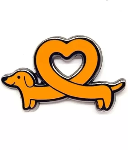 Cute Dachshund Pin with Heart Shape - Animal World Series - Enamel Lapel Pin - Plated Badge for Clothing, Bags, and Lanyards