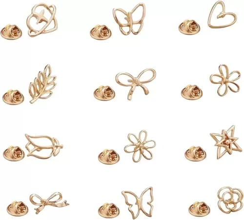 Daisy Small Flower Brooches Pin12 PCS Flower lapel pin for women Gold Silver Bow/Heart/Leaf/Butterfly Brooches Pins Dress Skirt Scarf Hat Pins Clothing Decoration Accessories