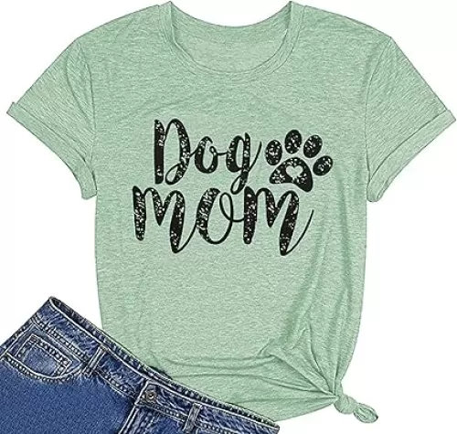 Dog Mom T-Shirt Women Funny Paw Print Love Heart Short Sleeve Mama Graphic Tee Tops Casual Gifts Shirt