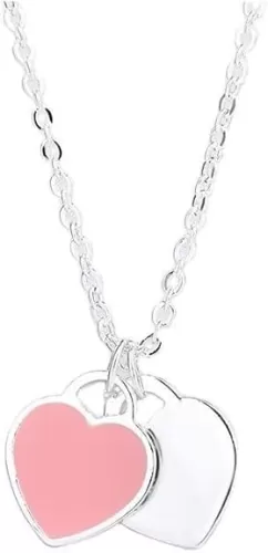 Double Heart Tag Pendant Necklace for Women Copper Dainty Love Pendant Necklaces