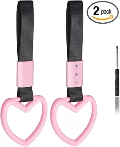 EIOUMAX JDM Ring Heart Shaped Car Handle Straps, Heart car Handle for Subway SUV Track Bus Interior and Exterior Decoration-2pcs