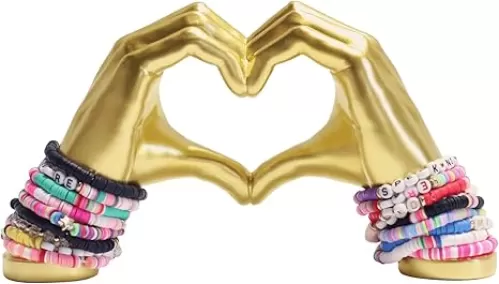 Elegant Gold Heart Hands Sculpture - Room Decor for Bedroom or Living Room, Versatile Heart Hands Bracelet Holder