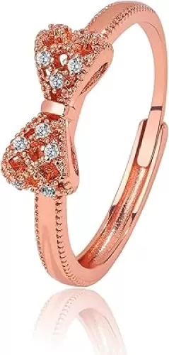 Engagement and Wedding Cubic Zirconia Rings for Women Double Heart Open Adjustable Ring for Her Silver and Rose Gold Butterfly Gifts for Women Promise Rings for Her Love Eternity Bow Ring