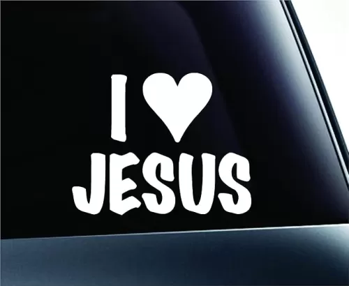 ExpressDecor I Love Jesus Bible Christian Heart Symbol Decal Funny Car Truck Sticker Window (White)