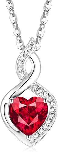 FANCIME 14K Solid White Gold Heart Birthstone Necklace with Diamond Pendent Birthday Gifts for Mom Women, Sterling Silver Chain 16" + 2" Extender