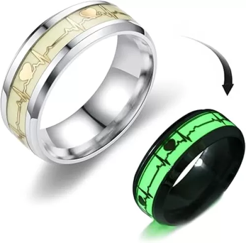 FORUBUS Luminous Ring, Heartbeat Pattern Rings Glow in the Dark, Creative Rings for Couple Valentine