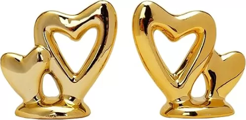 Gold Small Animal Statue Heart Statue Decor Modern Style Ceramic Gold Heart Animal Figurines Statues for Home Decor Accents Living Room Office Table Bookshelf Desk Bedroom Decorative Objects