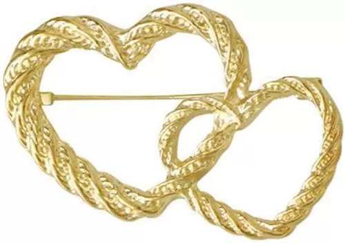 Gold/Silver Heart Brooch for Women Retro Double Heart Suit Sweater Dress Pin Clothing Hat Bag Jewelry Accessories